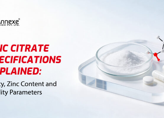 Zinc citrate specifications explained, including purity, zinc content, and quality parameters by Annexe Chem Pvt. Ltd.